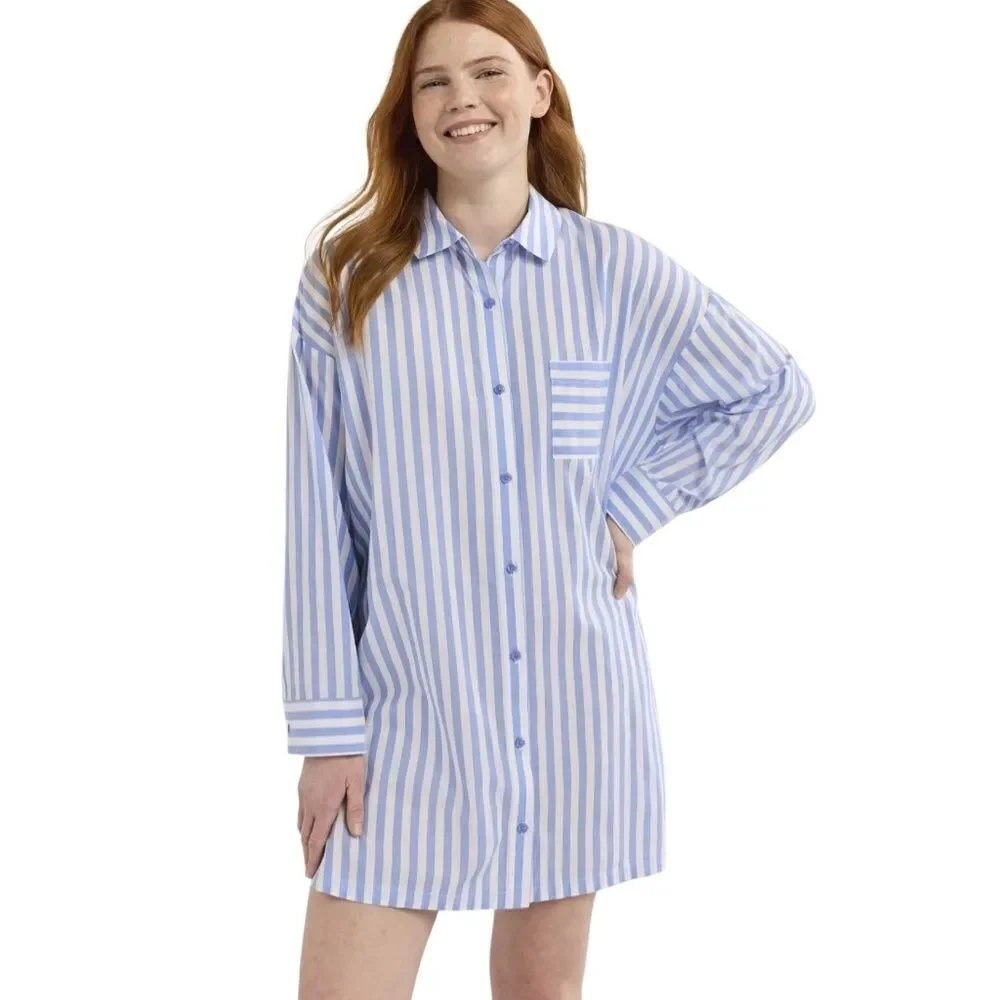 Sleepshirt Silky Soft Woven Long Sleeve Button Front Lounge Pajama Size XL